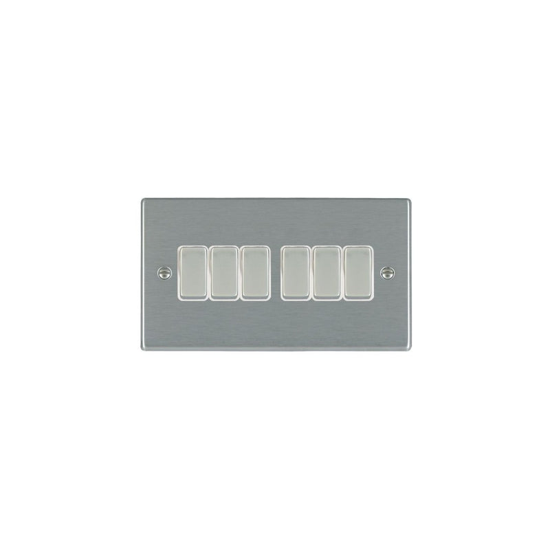 Hamilton 74R26SS-W 6 Gang 10A 2 Way Switch, Satin Steel & White