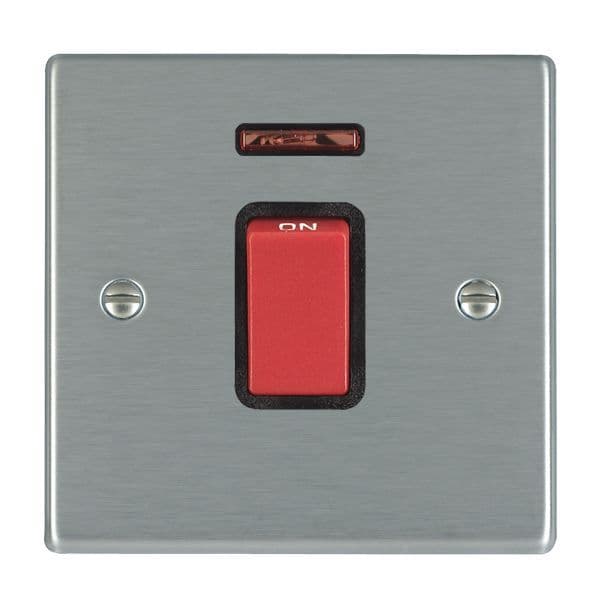 Hamilton 7445DPN-B 1 Gang 20A DP Red Rocker with Neon - Satin Steel & Black