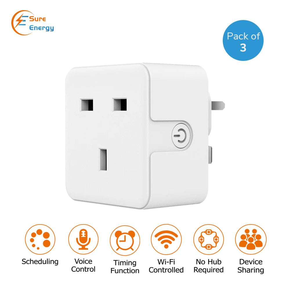 Sure Energy (Ener-J) WiFi Smart Mini plug square UK BS Plug (3 pack)