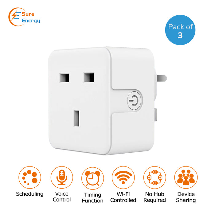 Sure Energy (Ener-J) WiFi Smart Mini plug square UK BS Plug (3 pack)