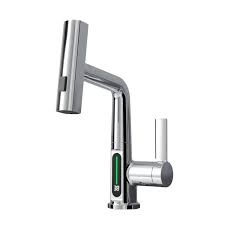 Ener-J BW2001 Single Hole Basin Faucet with Waterfall, Pull Out Sprayer and LED Temperature Display - Chrome