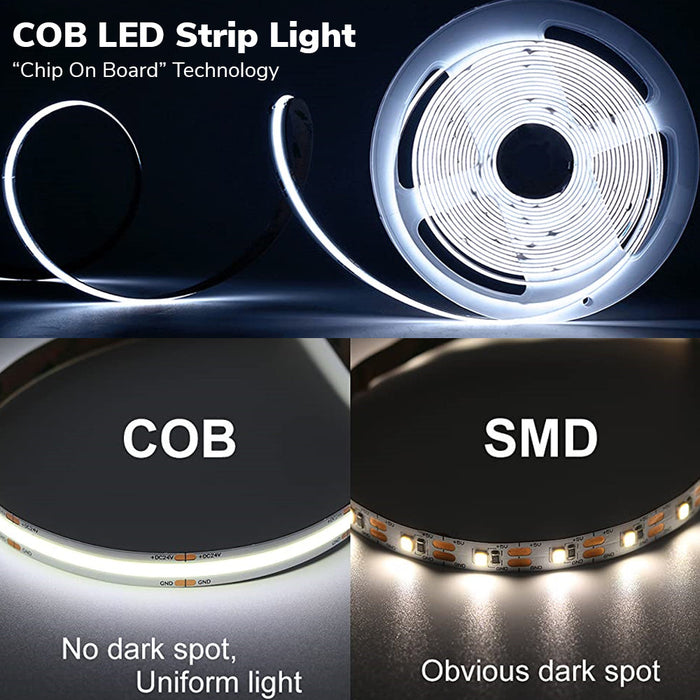 Ener J T457 12V COB LED Strip Light with 300 LEDs/M. 10W/M, 1100lm/M CRI 90-92, 6000K