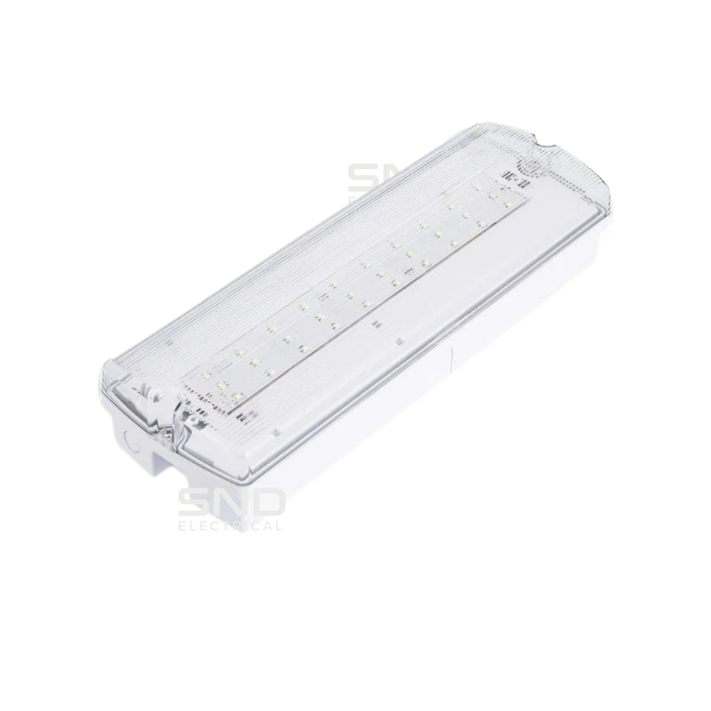 Megalux 3W IP65 LED Emergency Bulkhead Light Fire Exit Sign Legend 3hr Maintained with Optional Sticker Legends (Test Button Version)