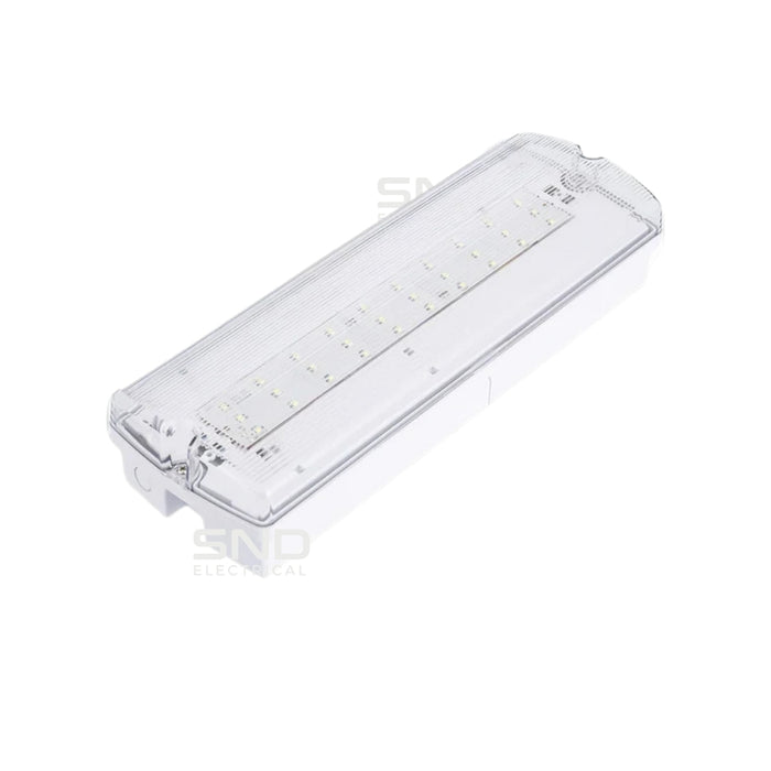 Megalux 3W IP65 LED Emergency Bulkhead Light Fire Exit Sign Legend 3hr Maintained with Optional Sticker Legends (Test Button Version)