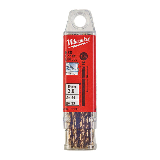 Milwaukee RED COBALT 3.0mm HSS-G metal drill bits 10 pack