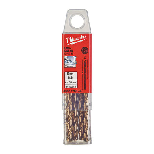 Milwaukee RED COBALT 5.5mm HSS-G metal drill bits 10 pack