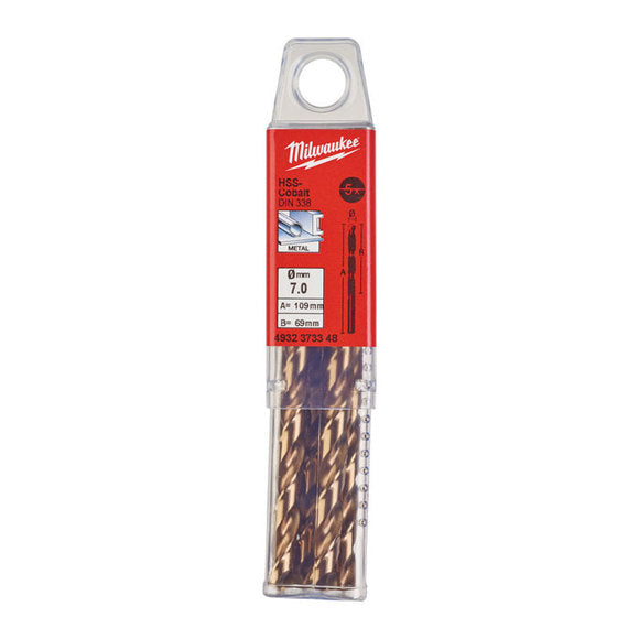 Milwaukee RED COBALT 7.0mm HSS-G metal drill bits 5 pack