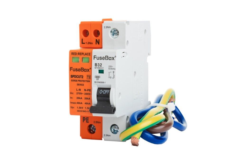 FuseBox SPDCUKITT2 T2 Surge Protection Device, B32 MCB & 16mm2 Cables