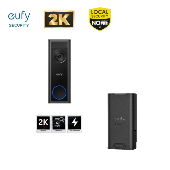 Eufy Video doorbell Black 2 - C31  with Eufy - Doorbell detachable battery Pack - Black *Bundle*