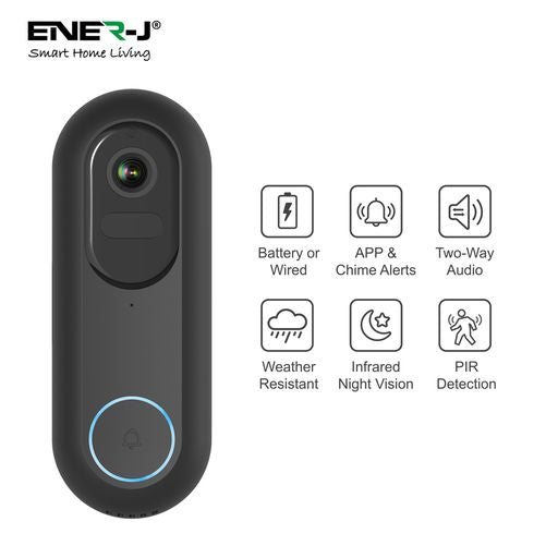 ENER-J Smart 1080p Wired & Wireless Video Doorbell Kit with 5200mah Battery & USB Foldable Chime