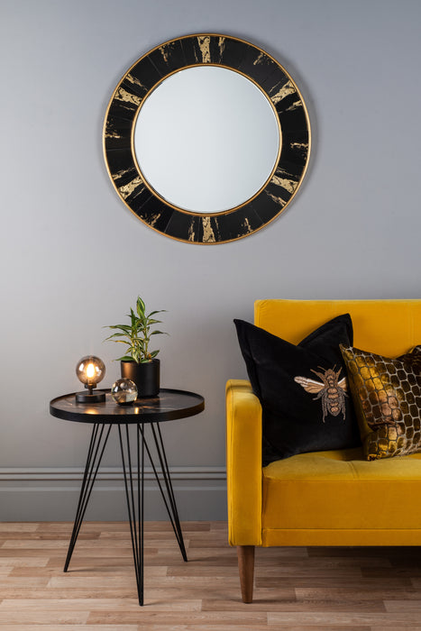 002SID80 Round Mirror With Black/Gold Foil Detail 80cm