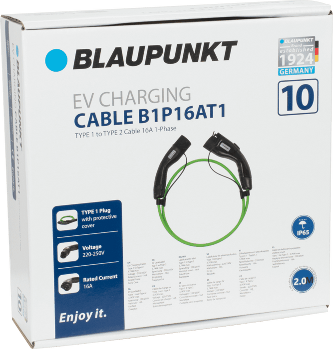 Blaupunkt EV Charging Cable B1P16AT1-2 - Type 1 to Type 2 Cable 16A 1P