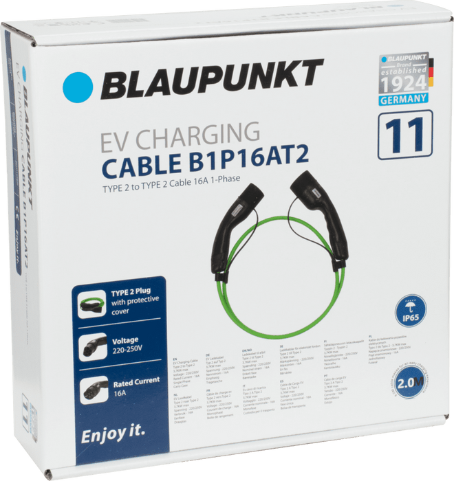 Blaupunkt EV Charging Cable B1P16AT2-2 - Type 2 to Type 2 Cable 16A 1P