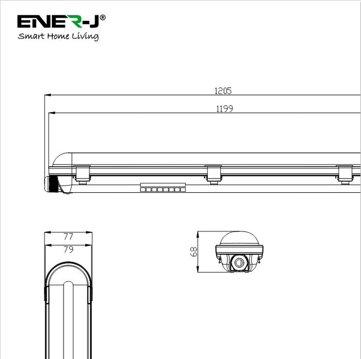 Ener J LED Batten Non Corrosive IP65, 1.2m 40W, 120 Lumens Per Watt, 6000K