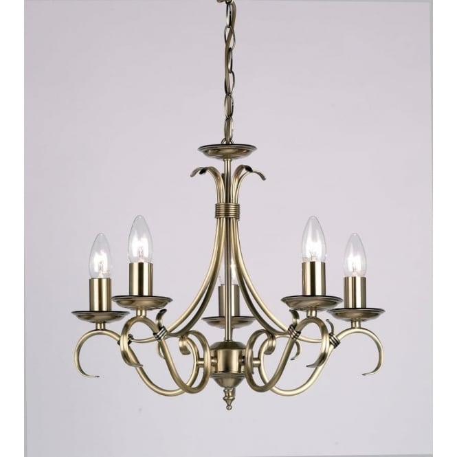 2030-5AN Bernice 5 Light Antique Brass Multi Arm Light