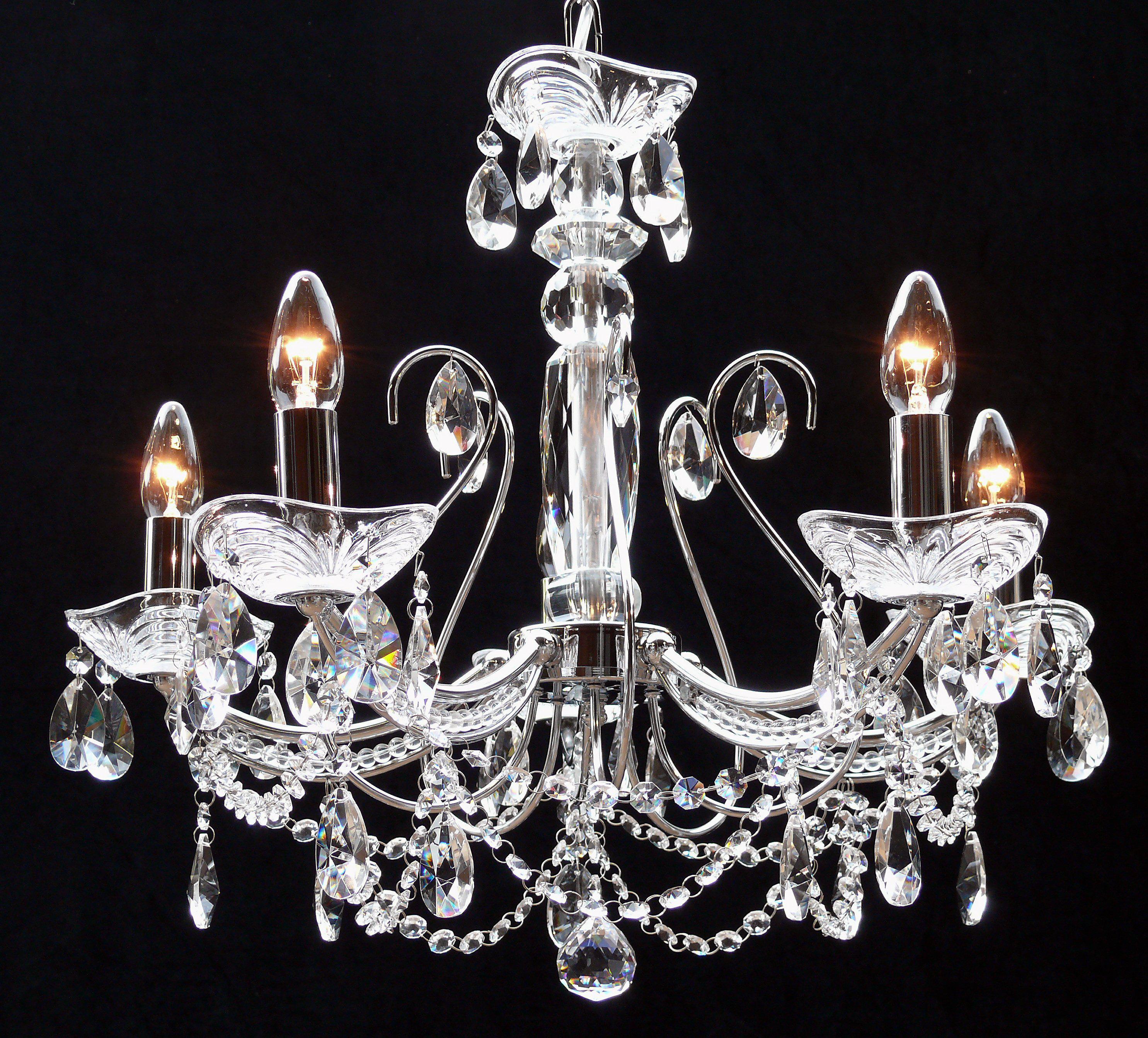 P-1524/5 Concerto 5 Light Pear Shaped Crystal Multi Arm Light Polished Chrome