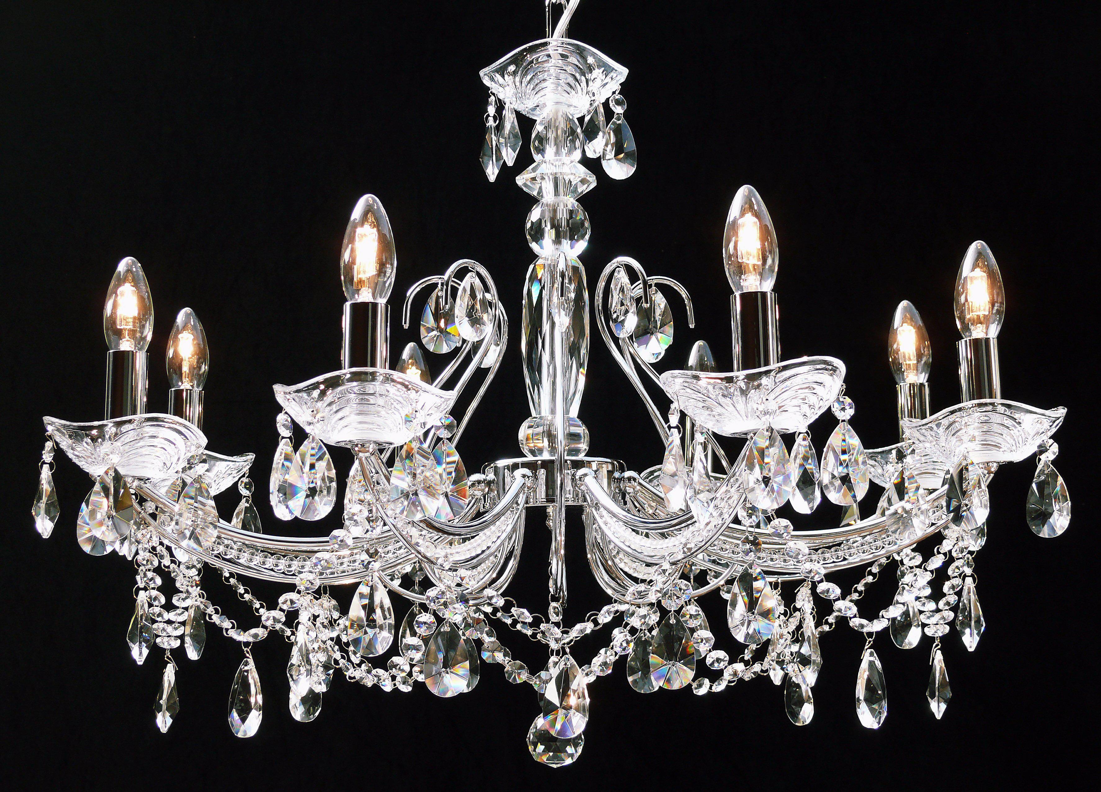 P-1524/8 Concerto 8 Light Pear Shaped Crystal Multi Arm Light Polished Chrome