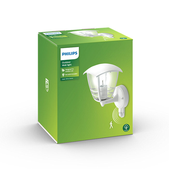 Philips Creek 1x60W 230V Up Outdoor Wall Lantern White with PIR Sensor
