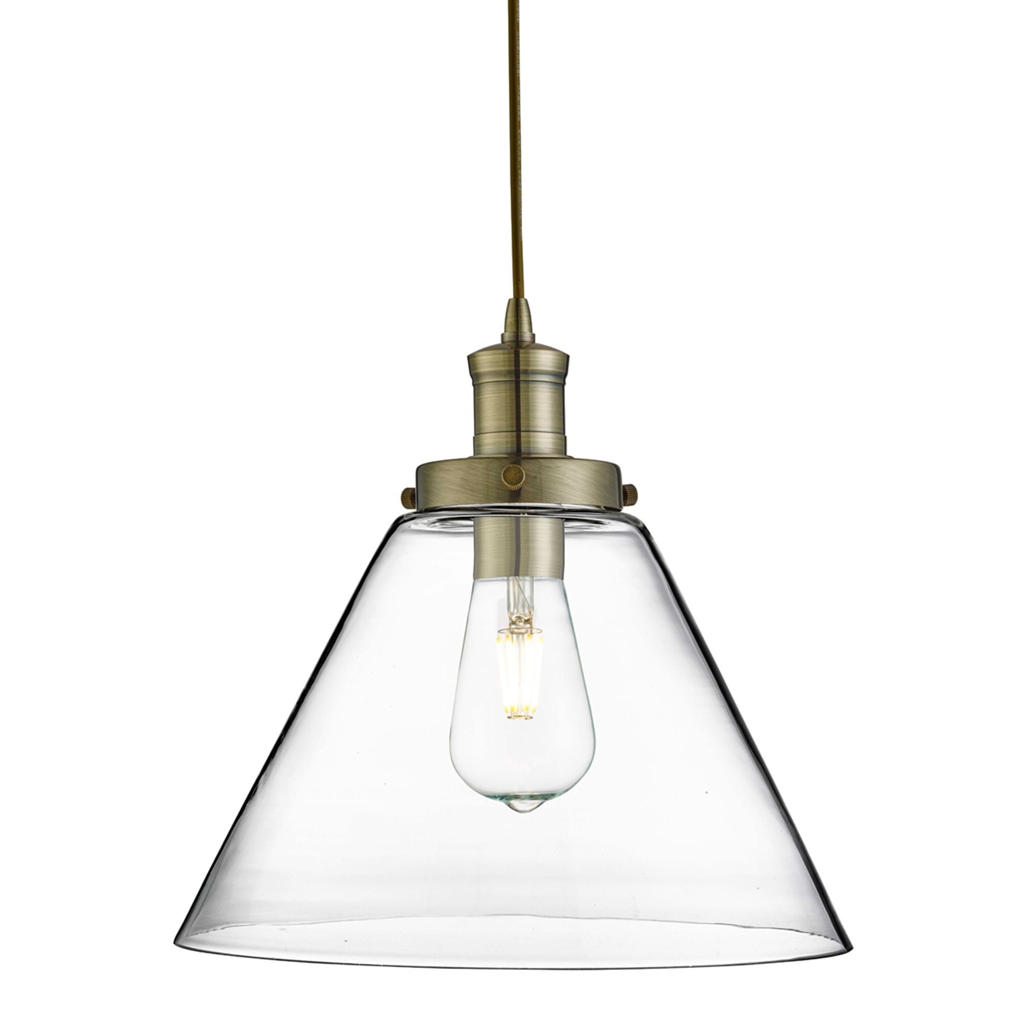3228AB Pyramid Antique Brass Clear Glass Single Pendant