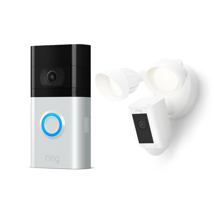 Ring Video Doorbell 3 with Ring Floodlight Cam Wired Plus White *BUNDLE*