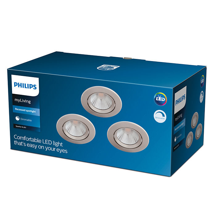 Philips SL261 Sparkle Recessed Spotlight 5.5W 27K Nickel - 3 Pack