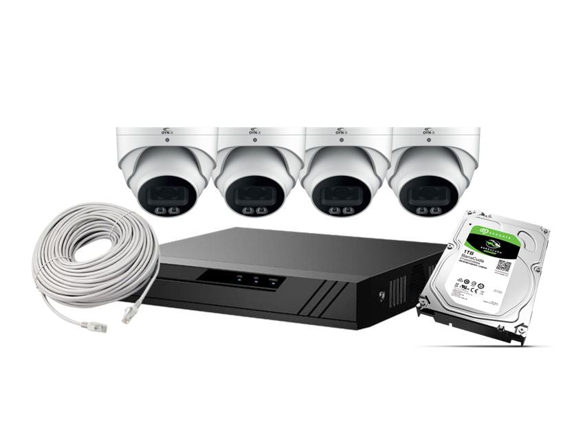 4 Channel NVR CCTV Kit - 4 Turret Cams and 20mtr Patch Cables with 1TB of Storage
