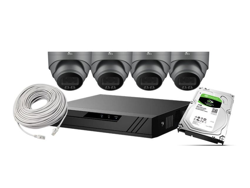 4 Channel NVR CCTV Kit - 4 Turret Cams and 20mtr Patch Cables with 1TB of Storage