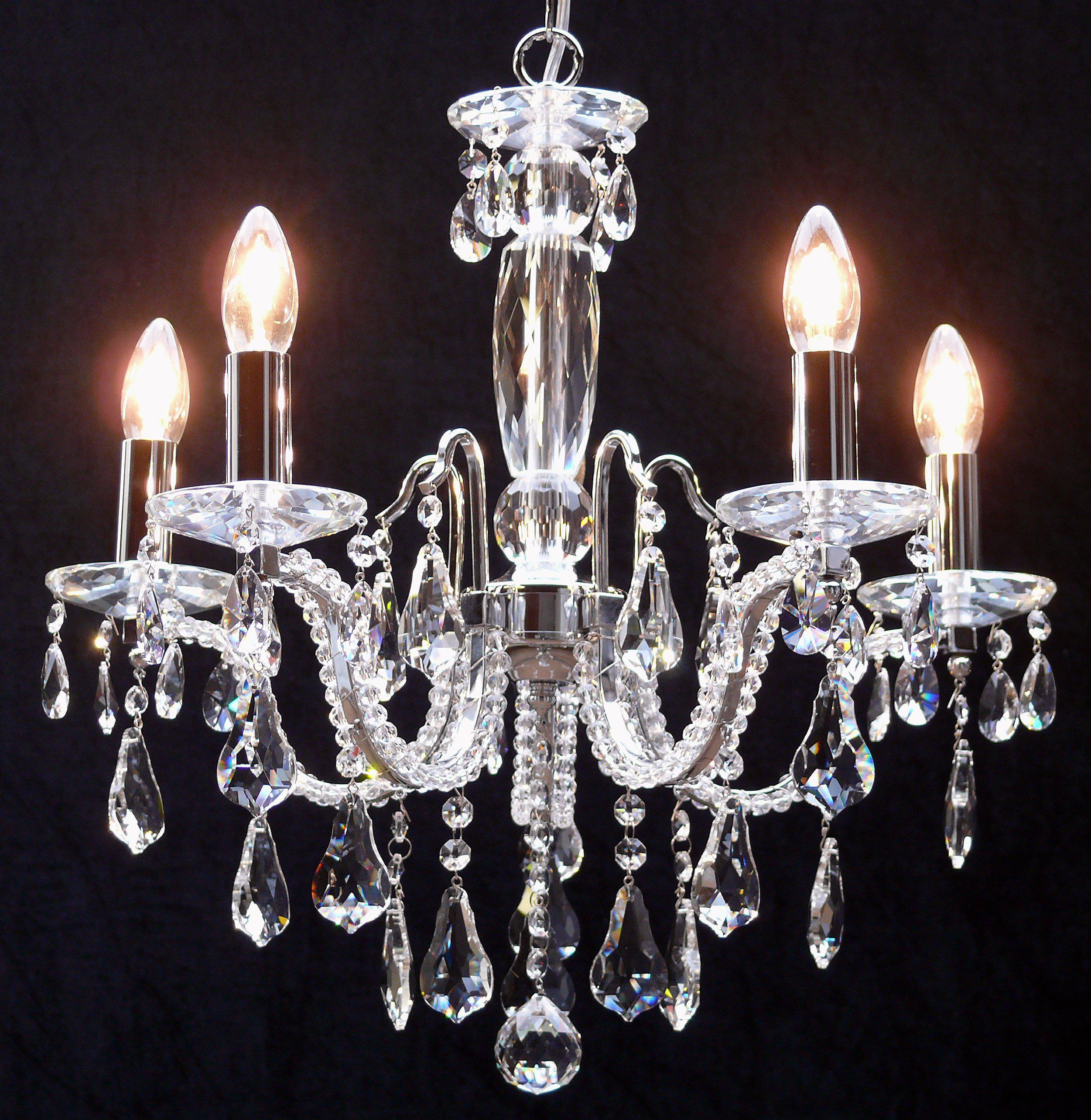 603/5 Mozart 5 Light Pear Shaped Crystal Multi Arm Light Polished Chrome