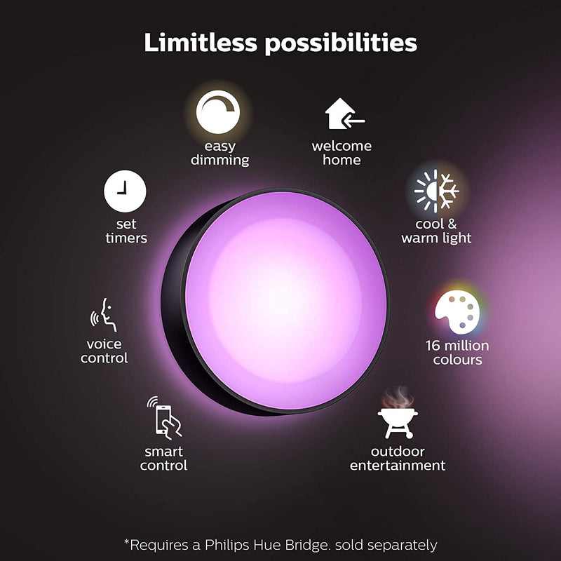 Philips Daylo Hue White & Colour Ambience Wall Lantern (Black 1x15W)