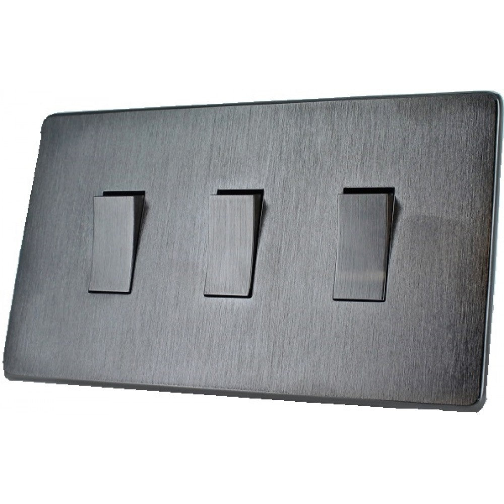 Crabtree 7173/2SC 3Gang 10Amp 2Way Switch (Twin Plate) Satin Chrome