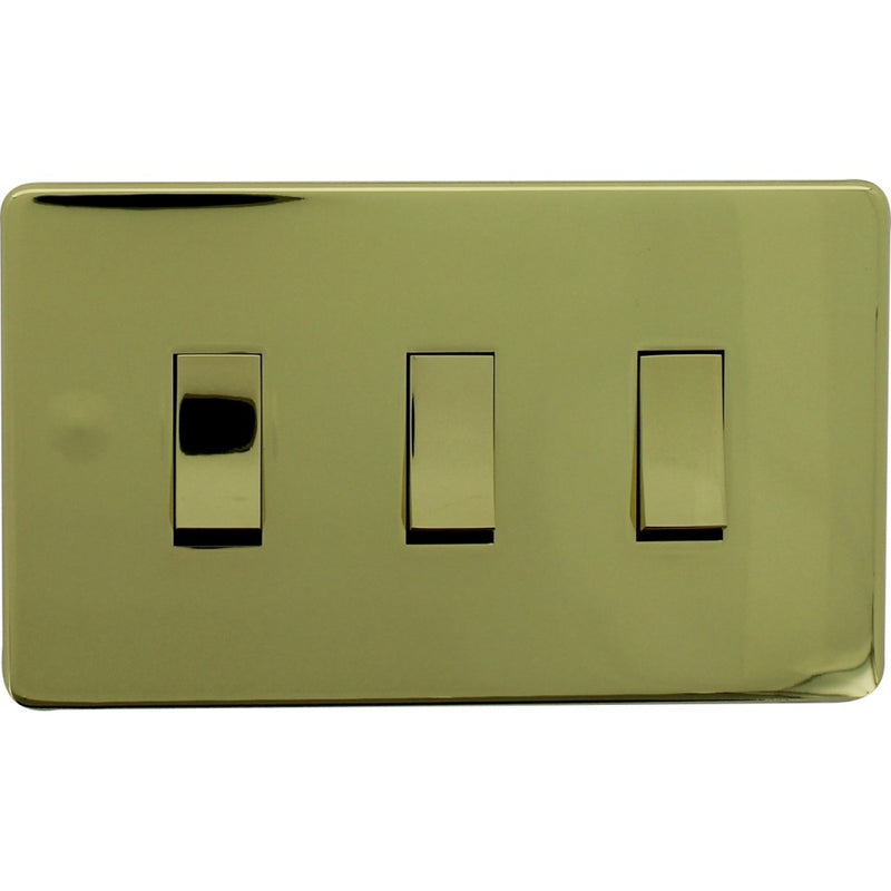 Crabtree 7173/2PB 3Gang 10Amp 2Way Switch (Twin Plate) Polished Brass