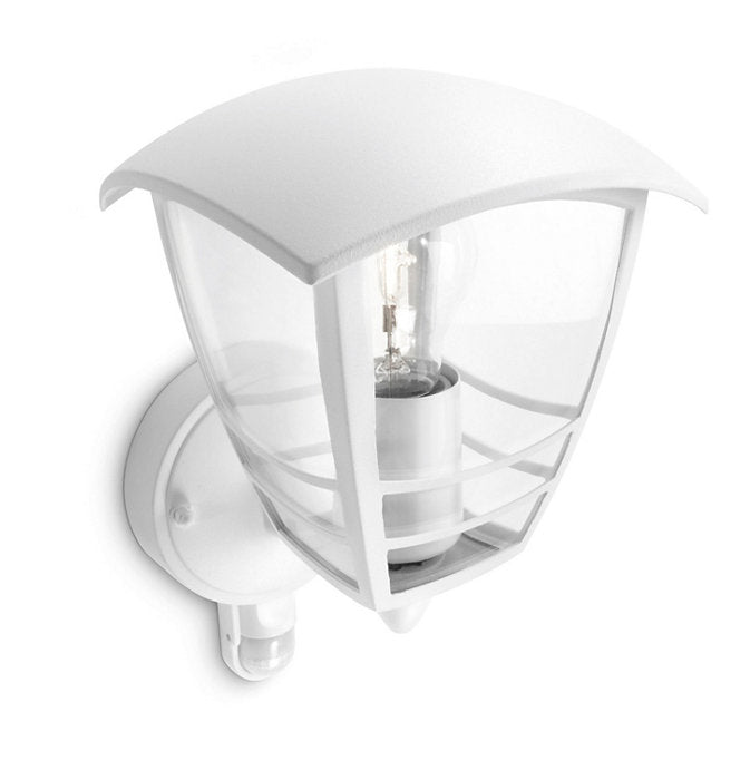 Philips Creek 1x60W 230V Up Outdoor Wall Lantern White with PIR Sensor