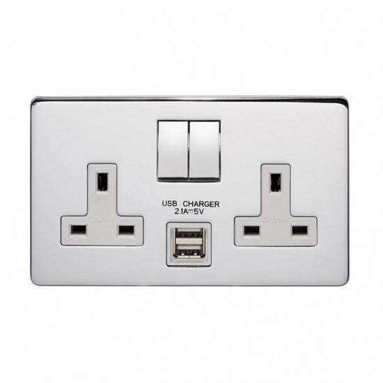 Crabtree 7316USB/HPC/D 2 Gang 13A USB Socket Highly Polished Chrome