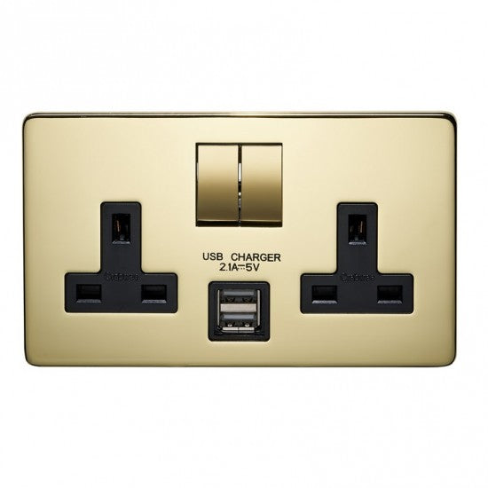 Crabtree 7316USB/PB/D 2 Gang 13A DP USB Socket Polished Brass