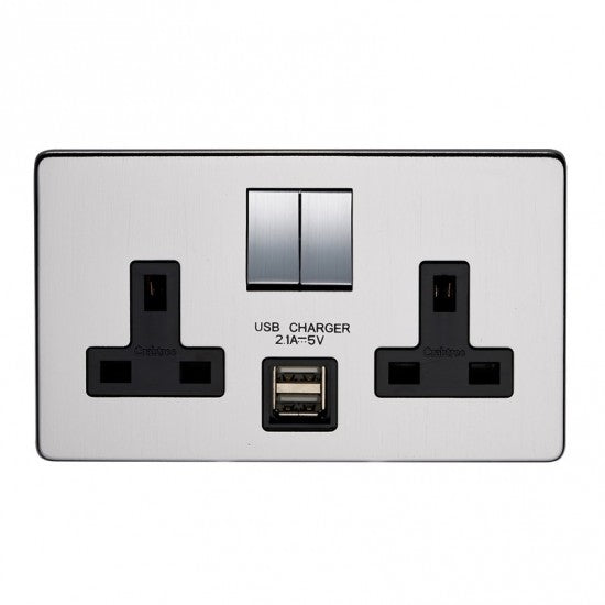 Crabtree Platinum 7316USB/SC/D 2 Gang 13A DP USB Socket Satin Chrome