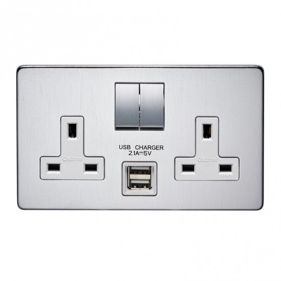 Crabtree Platinum 7316USB/SC/D 2 Gang 13A DP USB Socket Satin Chrome