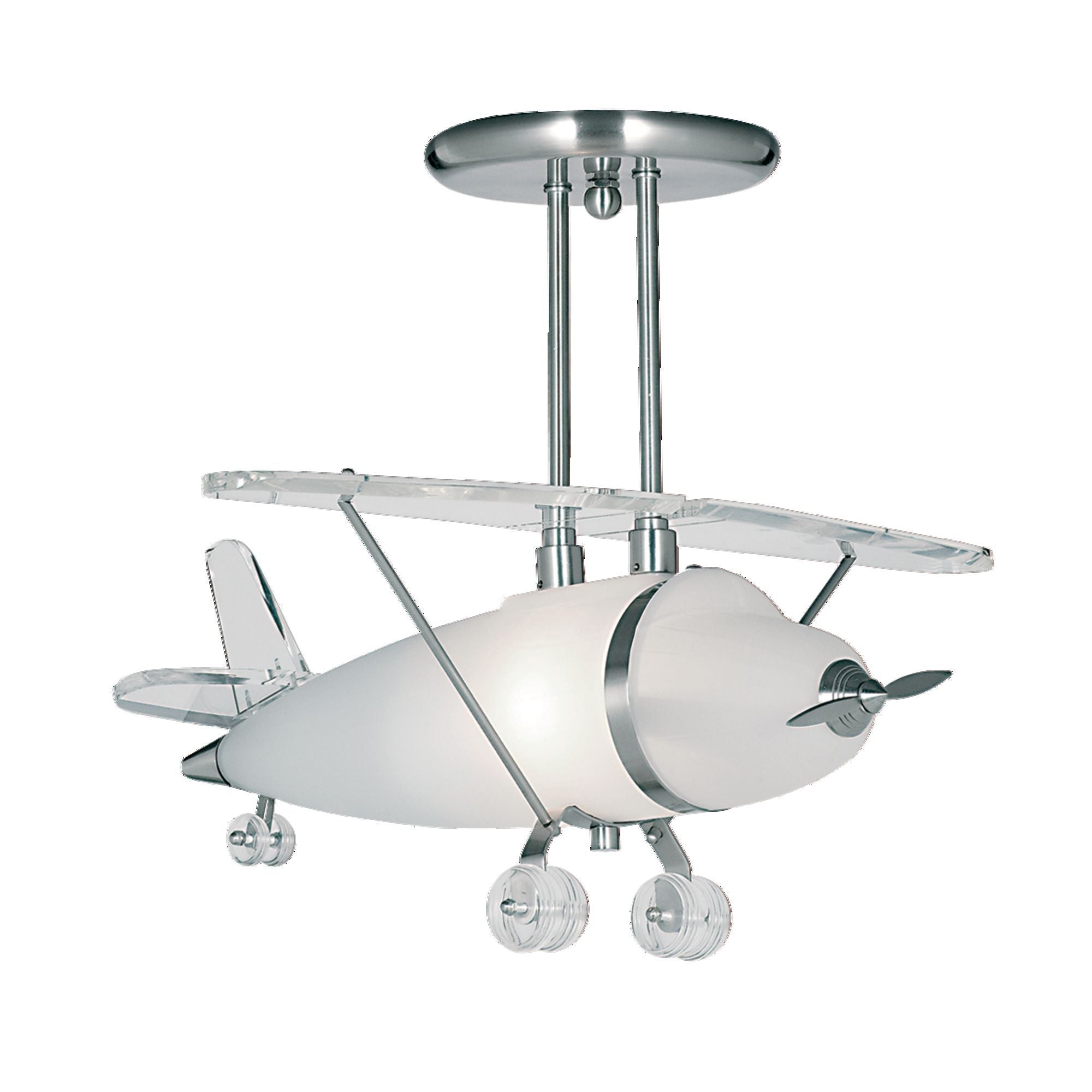 747 Novelty Satin Silver Airplane Semi Flush Light