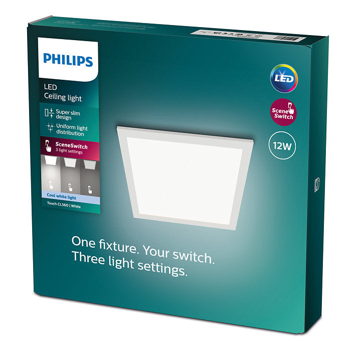 Philips CL560 Functional Ceiling Light, Square Panel 12W 40K  - White