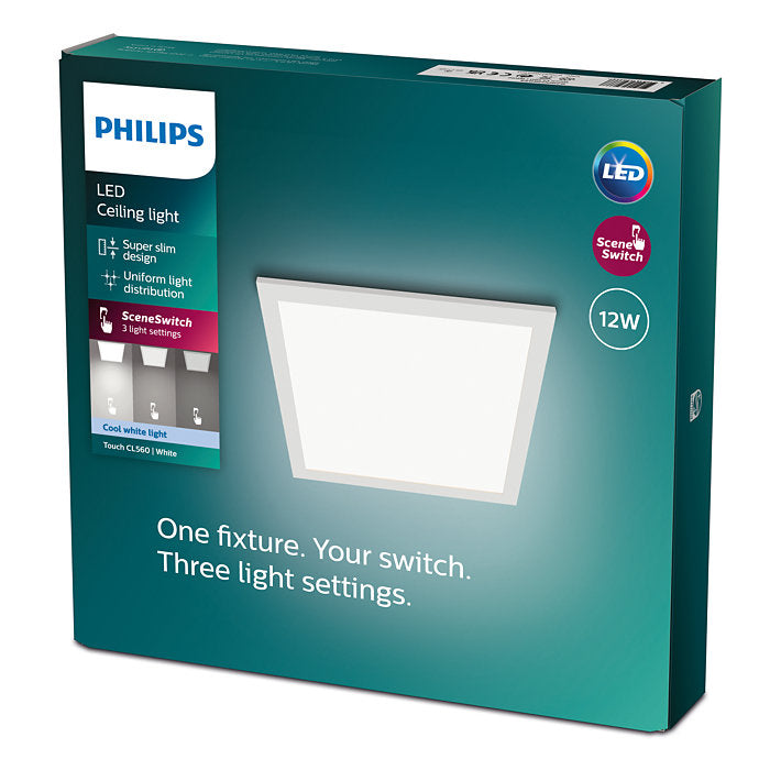 Philips CL560 Functional Ceiling Light, Square Panel 12W 40K  - White*