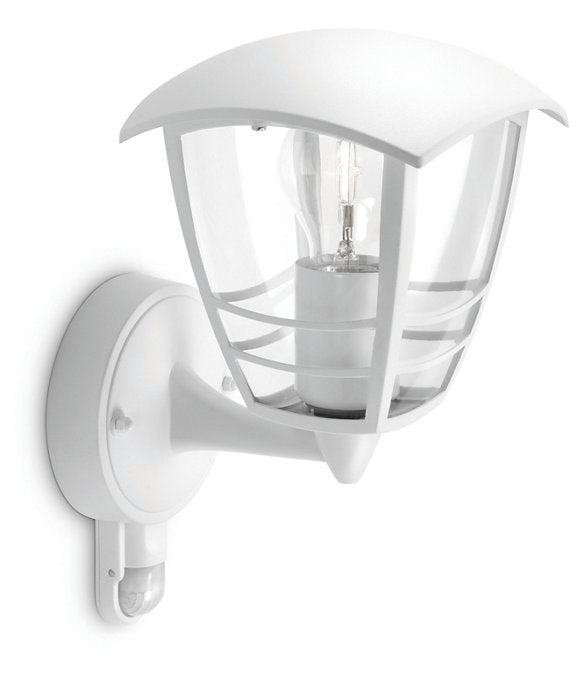 Philips Creek 1x60W 230V Up Outdoor Wall Lantern White with PIR Sensor