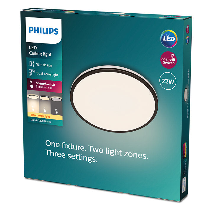 Philips Functional CL570 Ozziet Ceiling Light 22W 27K - Black