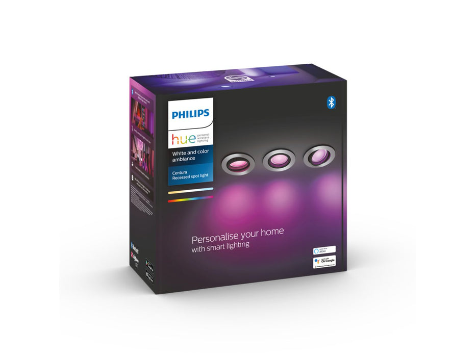Philips Hue Centura Round Recessed Spotlights, Silver - 3X5.7W