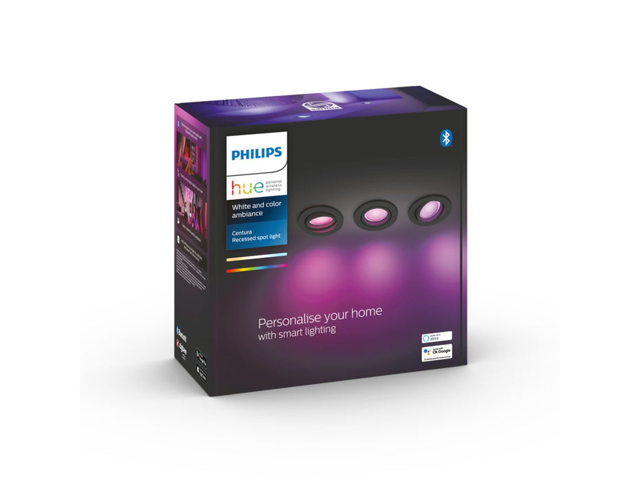 Philips Hue Centura Round Recessed Spotlights, Black - 3x5.7W