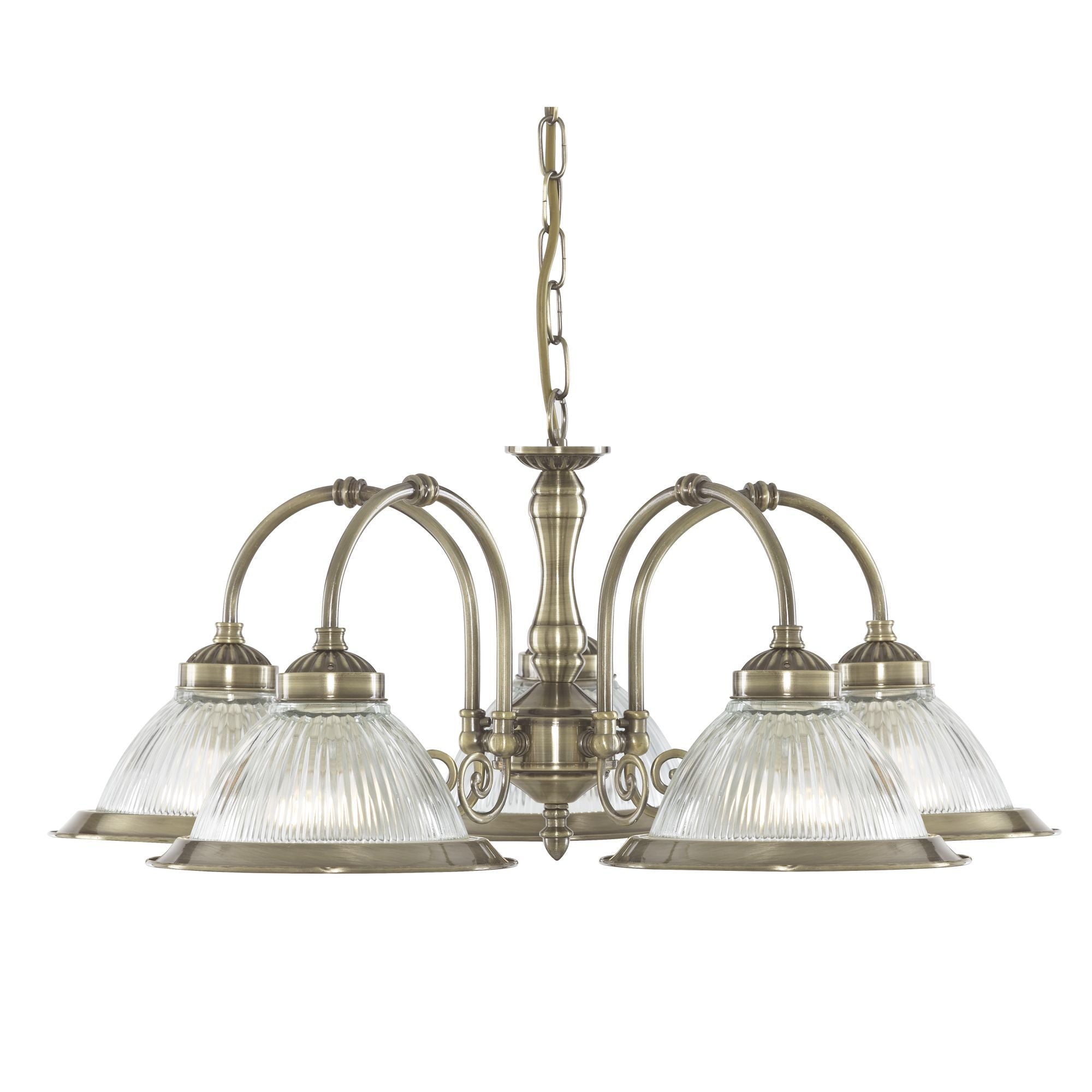 9345-5 American Diner Antique Brass 5 Light Multi Arm Light