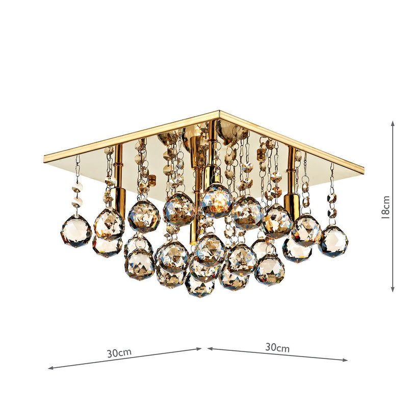 ABA5240 4 Light Square Crystal Flush Light Gold