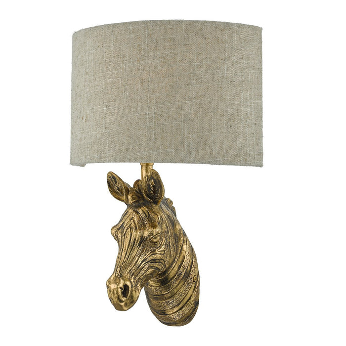 ABB0735 Zebra Wall Light Gold c/w Natural Linen Shade