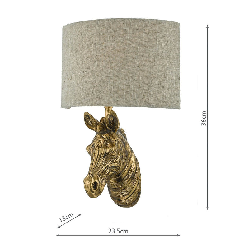 ABB0735 Zebra Wall Light Gold c/w Natural Linen Shade