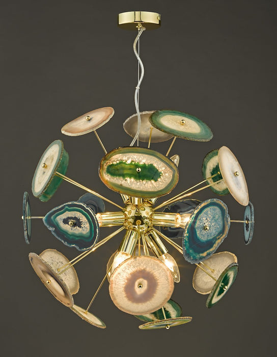 ACH1355 9 Light Suspended Light Gold & Agate