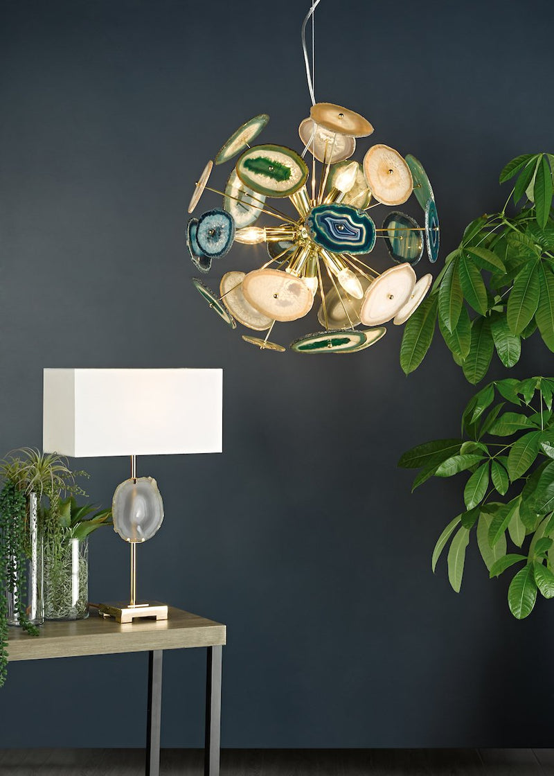 ACH1355 9 Light Suspended Light Gold & Agate