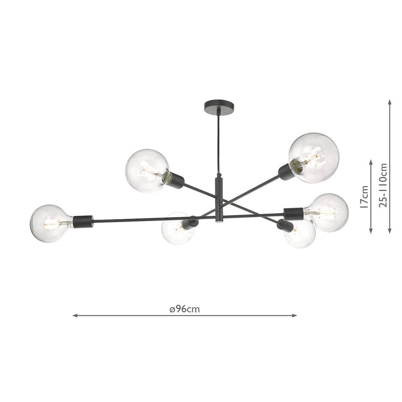 ALA0622 6 Light Suspended Light Black